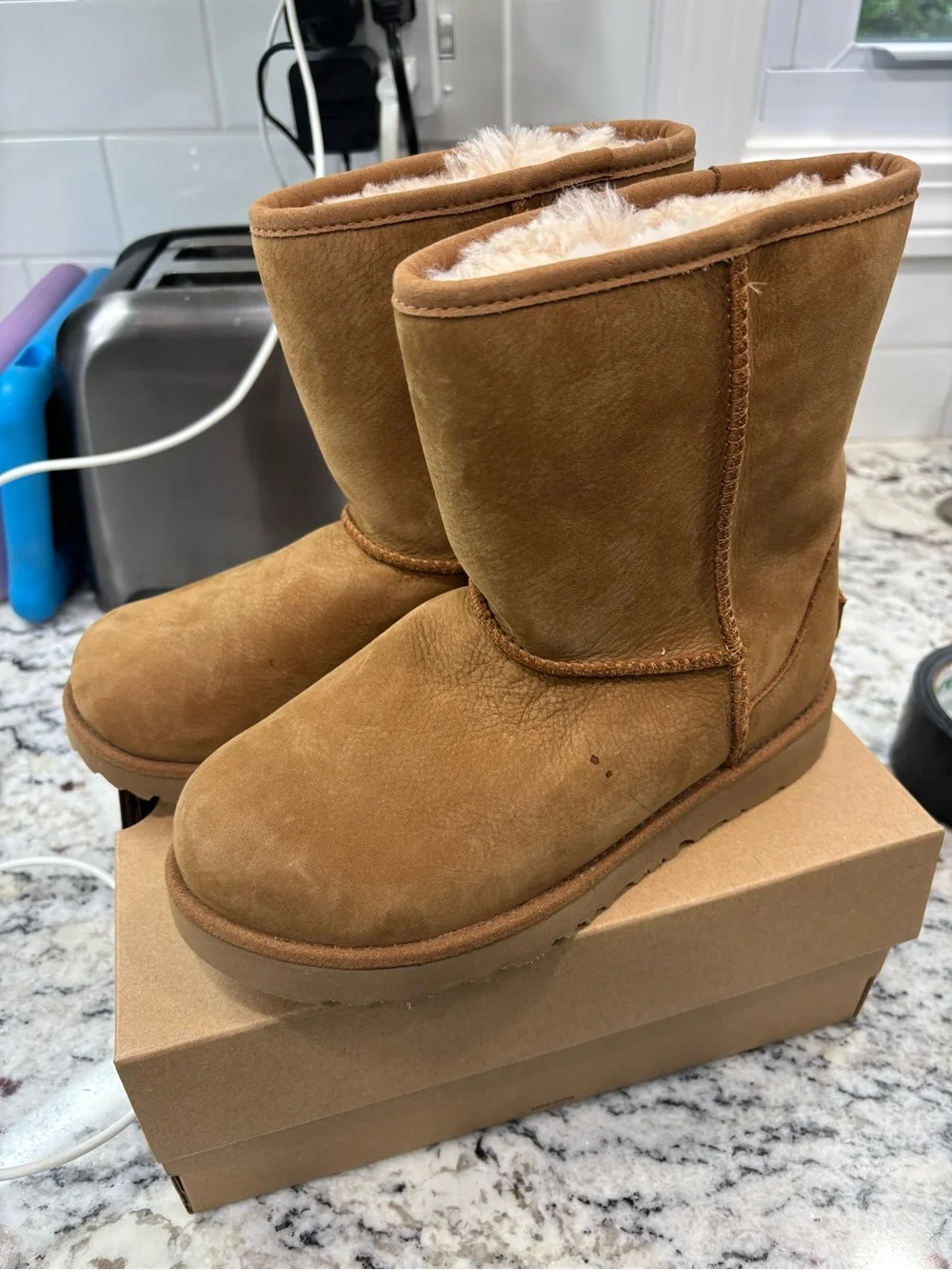 UGG Kids Chestnut Suede Shearling Boots - brand new, no tags/box